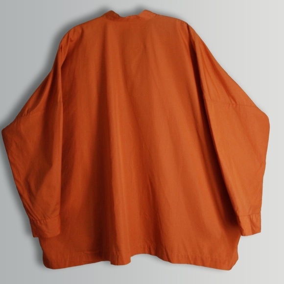 ESKANDAR Indigo Orange STAND COLLAR SHIRT Button-Up (1) O/S - Picture 3 of 6